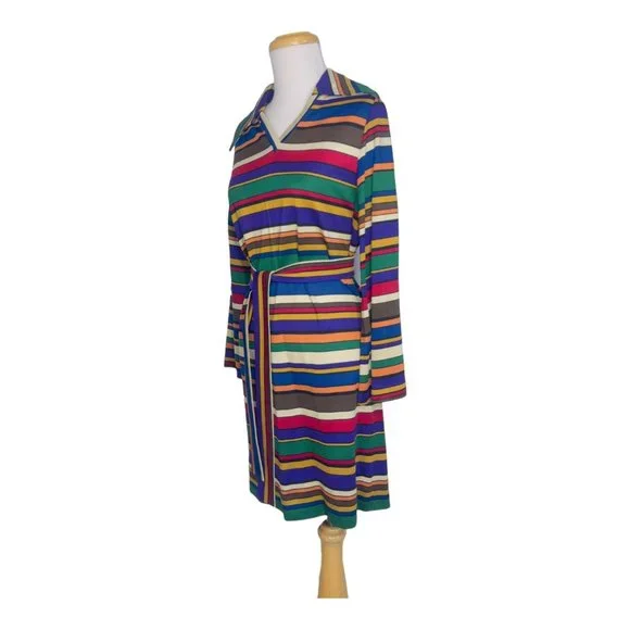 Sunny South Fashions of Dallas Striped Silk Knit Dress Vintage 1970s Rainbow - Picture 5 of 12